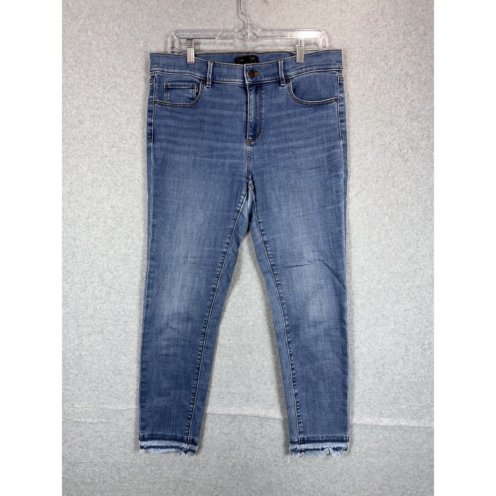 Ann Taylor Jeans Womens 8 Blue Skinny‎ Ankle Raw Hem Stretch Mid Rise Casual